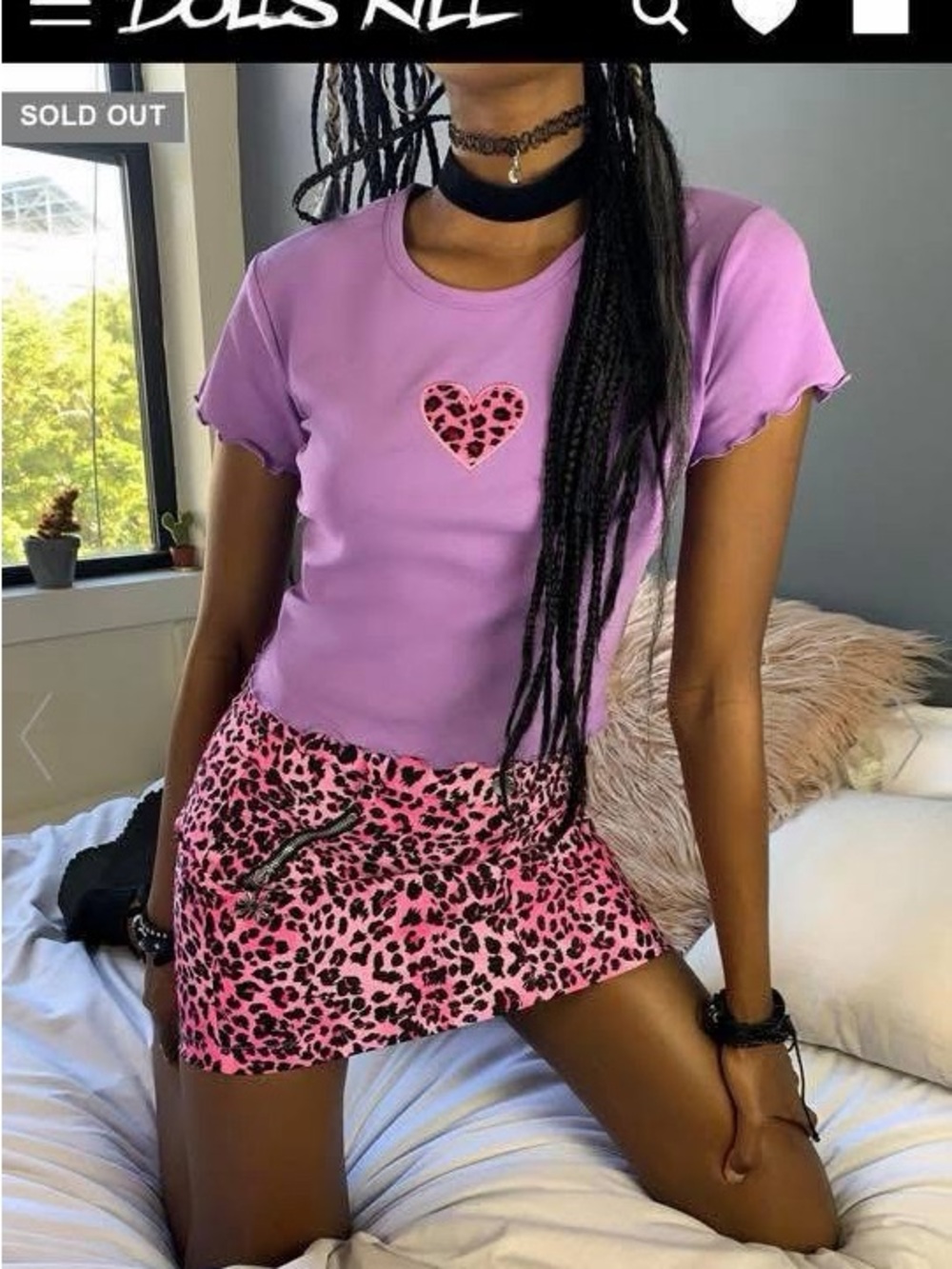 Delia's Lilac Heart Crop Tee & Pink Leopard Mini Skirt Set